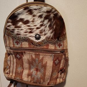 Myra Bag Rustic Patterned Backpack with Fur Detail